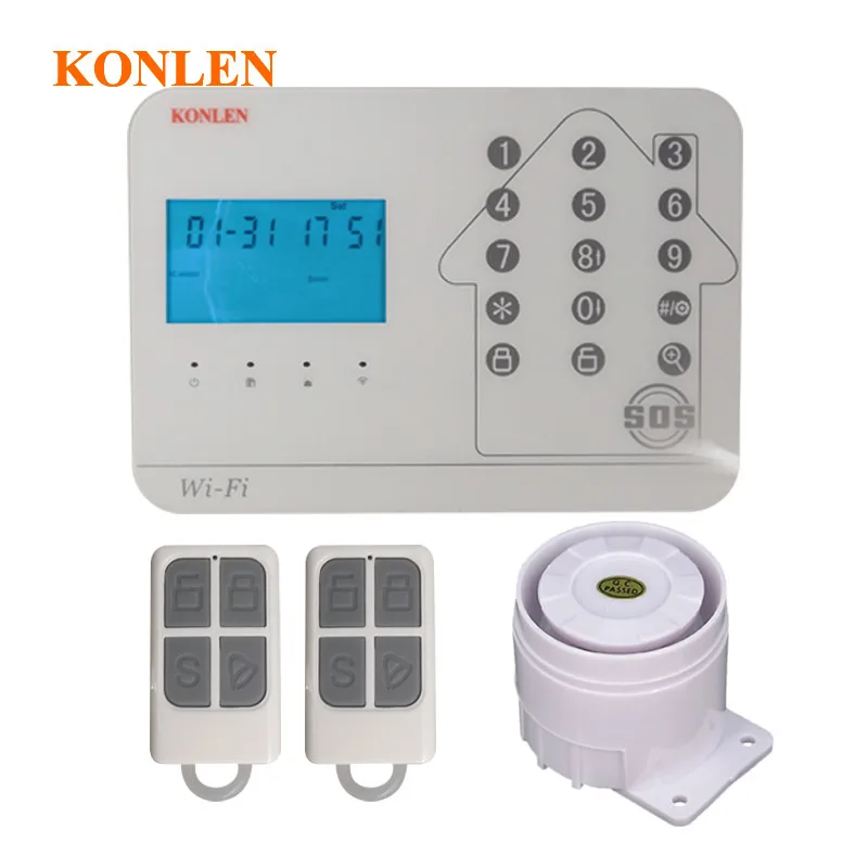 KONLEN wifi домашняя Безопасность GSM PSTN система сигнализации комплекты беспроводной PIR дверной датчик дистанционного управления, проводной сирена поддержка добавить камеру - Цвет: Package A