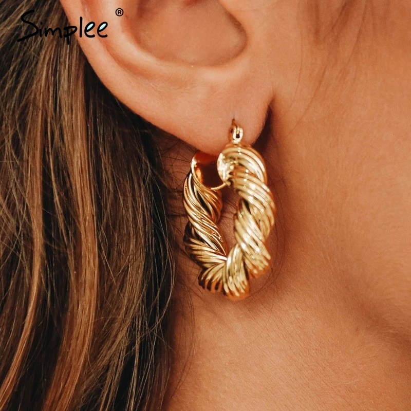 Simplee Модные металлические Асимметричные твист женские серьги корейские Золотые
