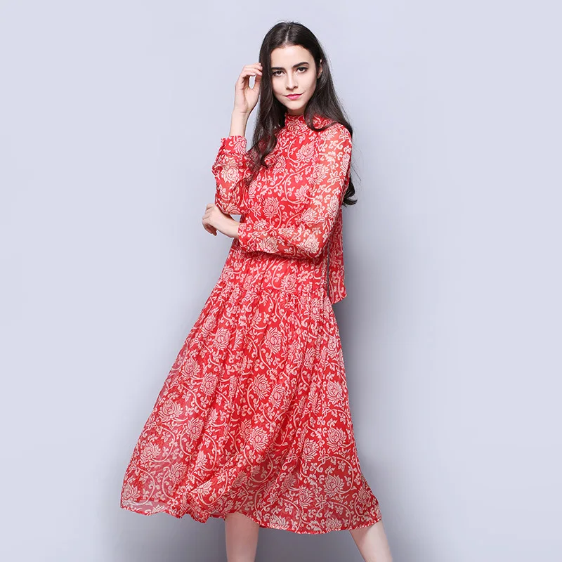 Женское шифоновое платье из 100% шелка модные весенние платья с принтом новые