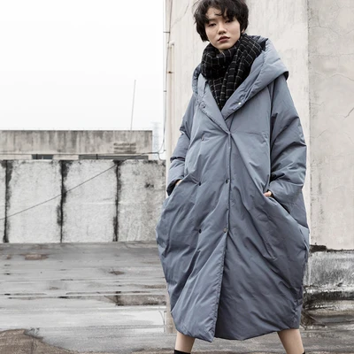 Gray Blue IRINAY215 Новая коллекция дизайн Женская одежда оверсайз плотная Длинная с капюшоном белая куртка-пуховик Зимнее пальто - Цвет: Gray Blue