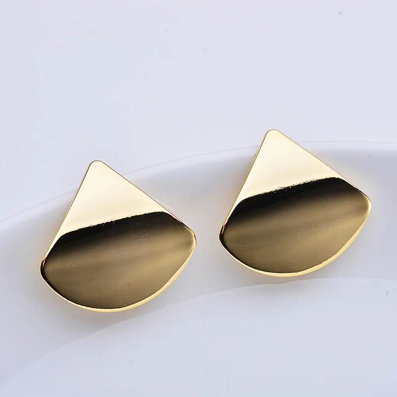 121) 6PCS 20x23MM 24K Gold Color Plated Sector Glossy Surface Stud Earrings High Quality DIY Jewelry Making Findings