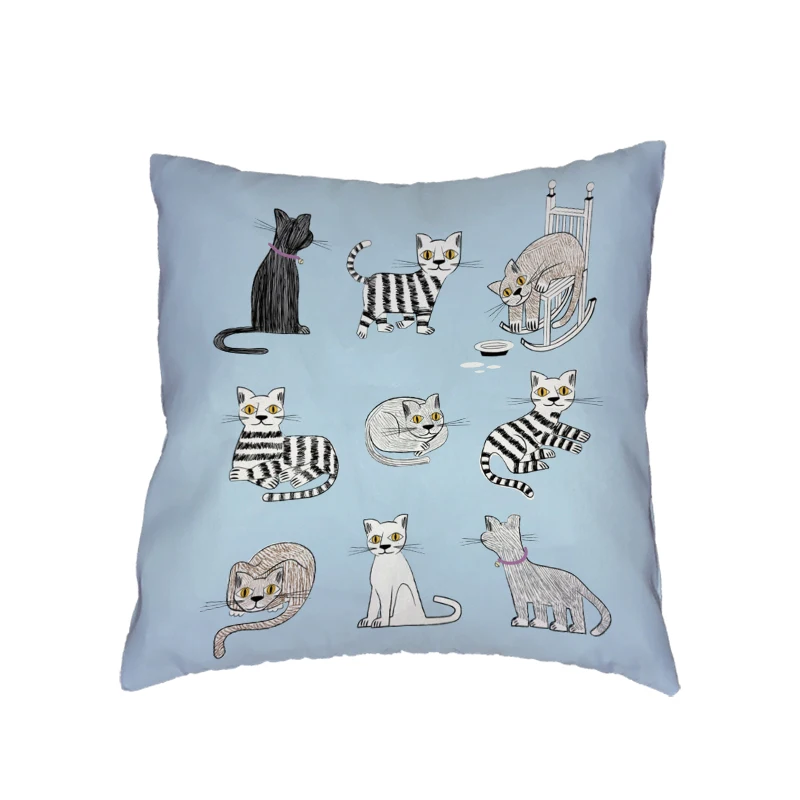 Мультяшный стиль милый кот наволочка японский счастливый чистый цветочный