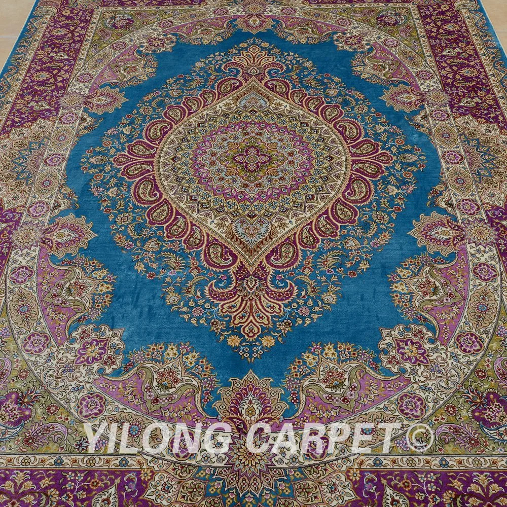 Yilong 5 &quotx 7 5&quot Тебриз ковер из шелка синий медальон ручной работы изысканный