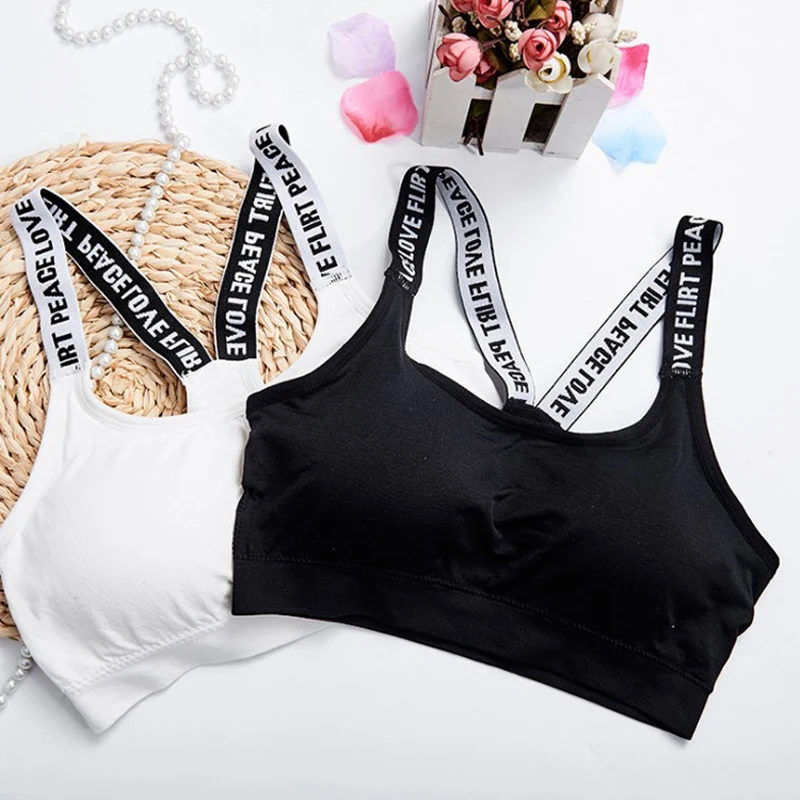 Sport Top Fitness Women Cropped Yoga Letters Shoulder Strap Vest Gym Shirt Underwear Workout | Спорт и развлечения