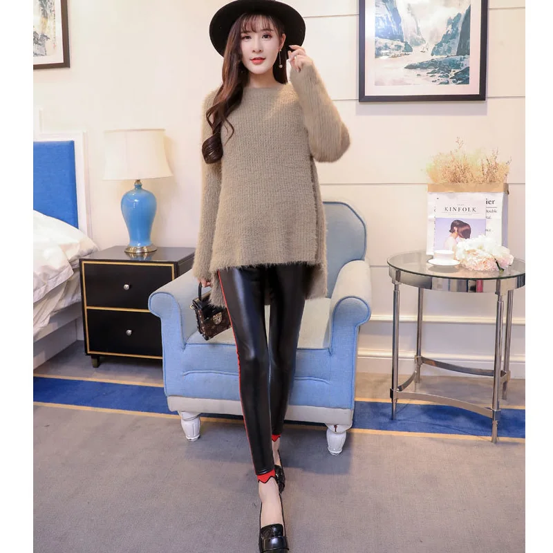 

Maternity leggings faux leder legging Winter pregnant warm pants Velvet women's trousers Splice PU pregnancy Bottoms 2XL black