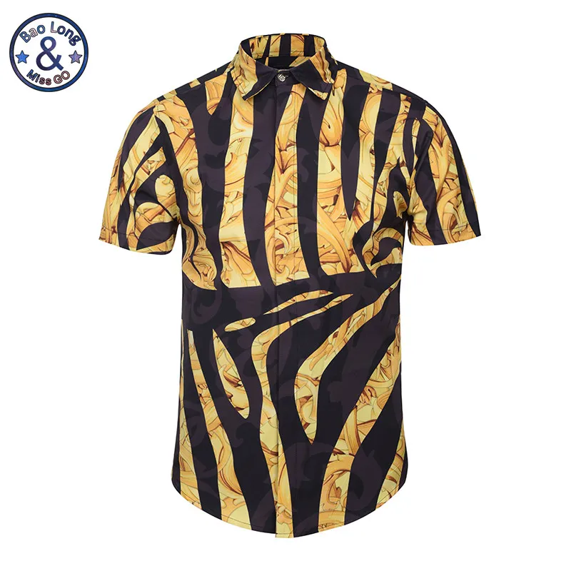 Лето 2017 г. Для мужчин короткий рукав платье с цветочным рисунком рубашки