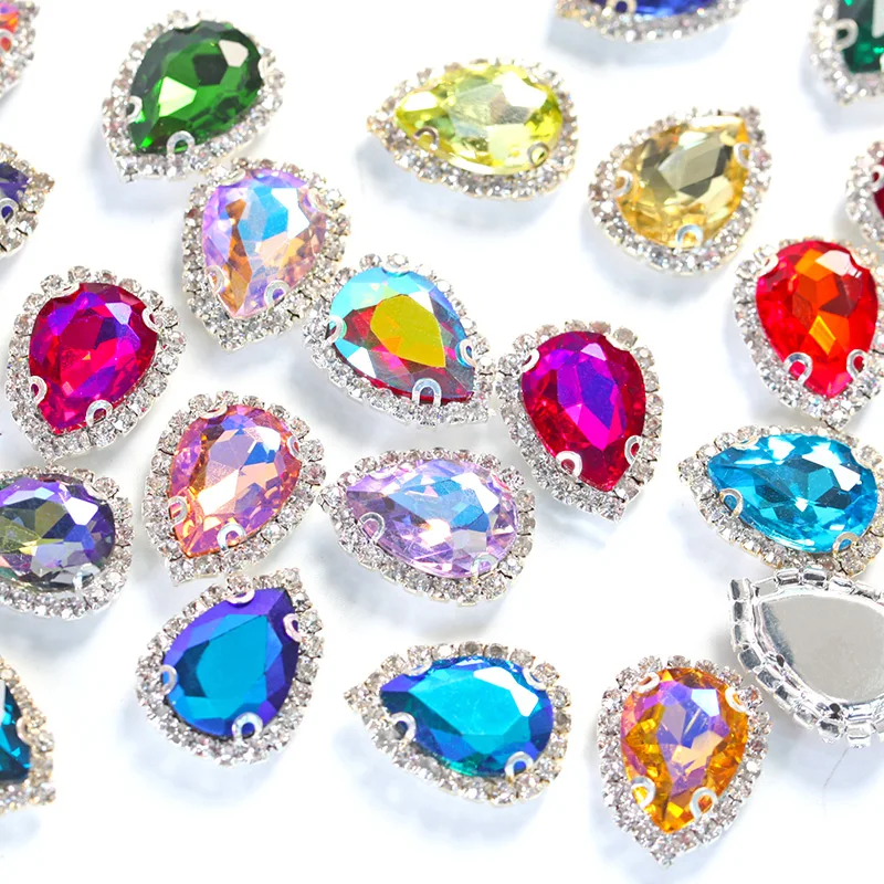 20 шт 13X18 мм слеза красочные пришить стразы с Кружево коготь Красный AB стекло для