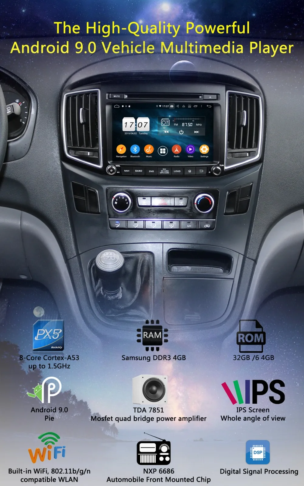 " ips 1920*1080 8 ядерный 4 Гб+ 64 Гб rom Android 9,0 автомобильный dvd-плеер для hyundai H1 Grand Starex DSP радио gps Parrot BT