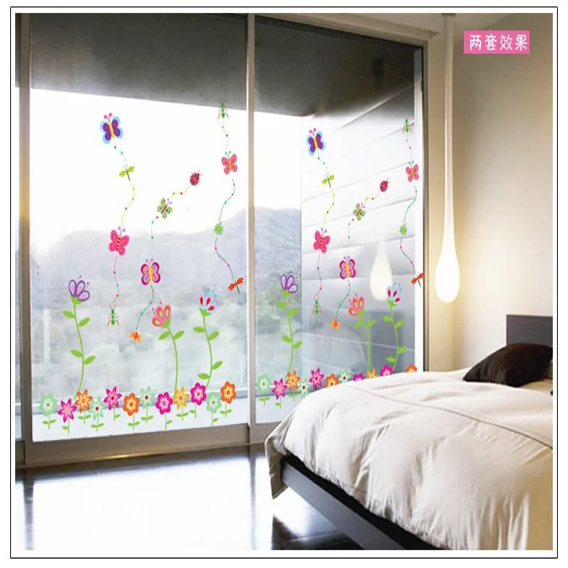 

Free shipping colorful Butterfly Flowers plant Children room stickers7042 living bedroom study room girls gifts fresh home decor
