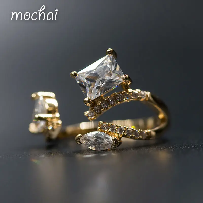 Простой crystle18k Золотой квадрат и Овальный Шарм манжеты Кольца проложить AAA