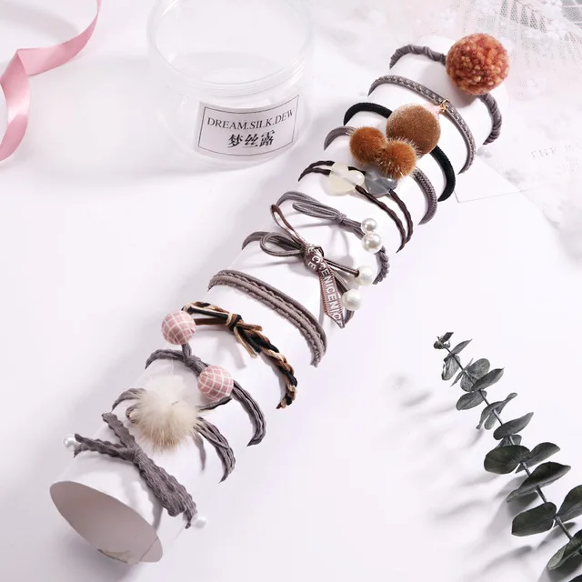 12pcs 4 8/12/15 шт. девочек Для женщин элегантные резинка для волос, обтянутая тканью; трикотажные резинки для волос хвост держатель резинки и повязка на голову, модная набор аксессуаров для волос - Цвет: 12pcs 4