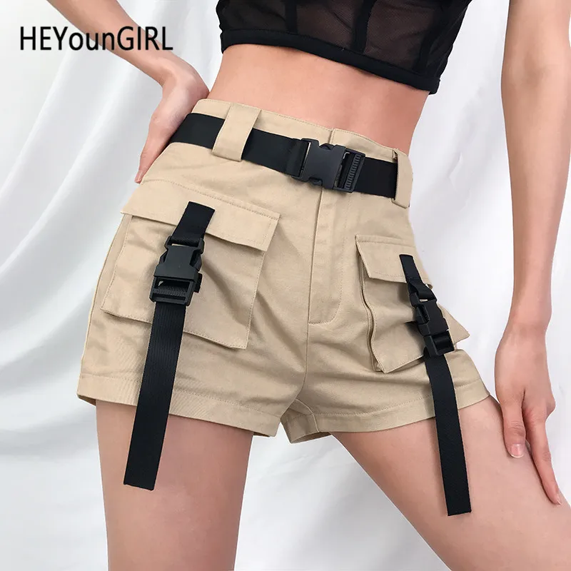 Шорты HEYounGIRL женские с высокой талией Элегантные повседневные хлопковые короткие