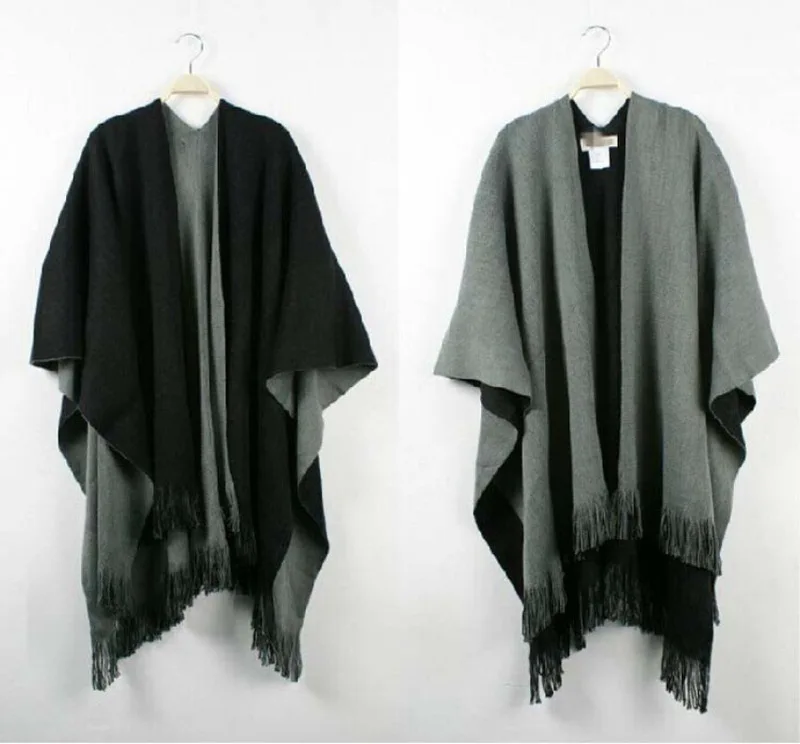 

Reversible Womens Tassels Decor Clock Solid Casual Cape Long Thick Scarves Tops
