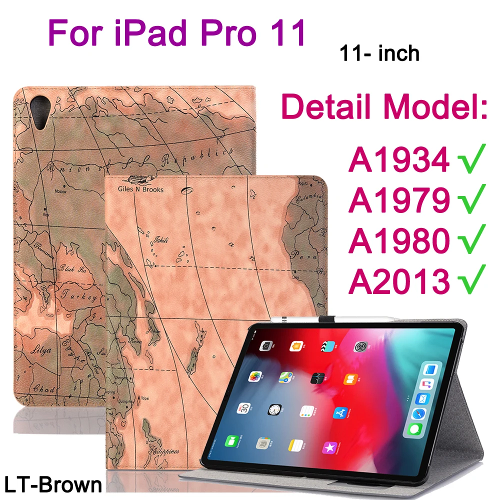 LT Brown-iPdPro11 Для Apple iPad 6 5 4 3 2 Air1 Air 2/iPad Pro 9,7 10,5 11 12,9 дюймов чехол карта Флип кожаный чехол смарт-чехол-подставка - Цвет: LT Brown-iPdPro11