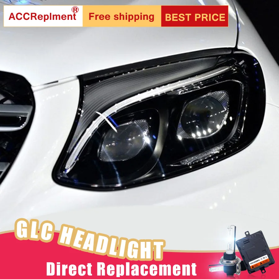 2Pcs LED Headlights For Benz AMG GLC 2017-2019 led car lights Angel eyes ALL KIT Fog Daytime Running Lights | Автомобили и