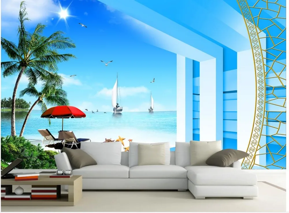 Пользовательские фото обои 3D стереоскопический вид на море пляж 3d ТВ фон