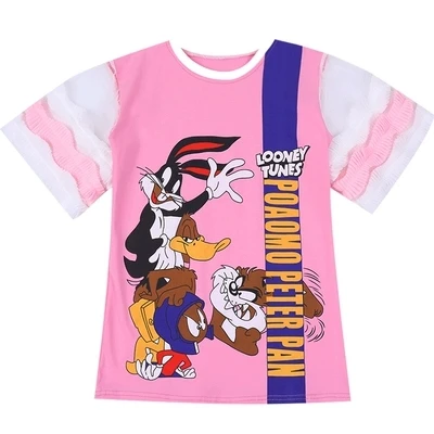 Летнее платье-футболка для маленьких девочек с принтом утка кролик сетка рукав