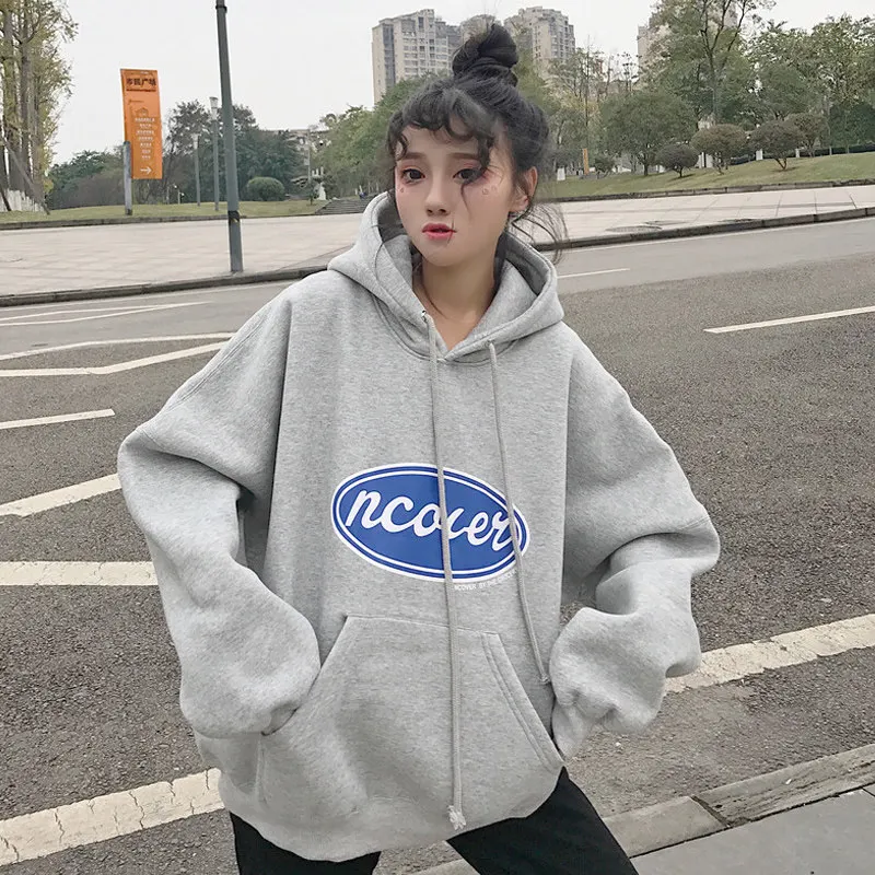 Утолщенные толстовки Женское пальто 2018 Осенняя мода принт Harajuku Толстовка