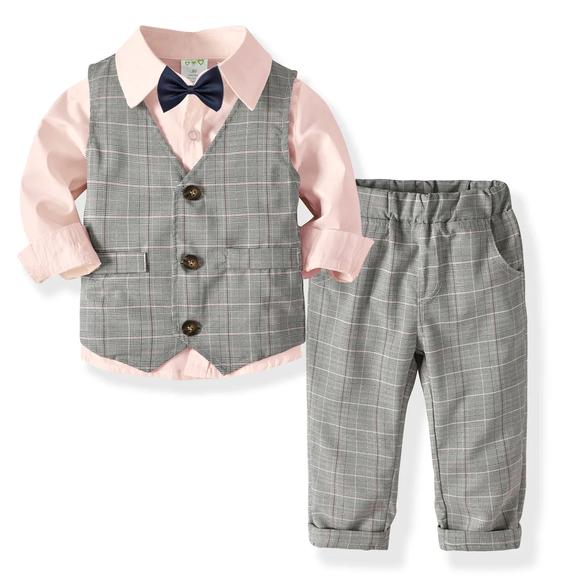 

Boy's Clothing Set 1-8 Y Spring Autumn Long Sleeve Shirt & 2-Layer Vest & Long Pant & Bow Tie Kids Fashion Birthday Formal Suits