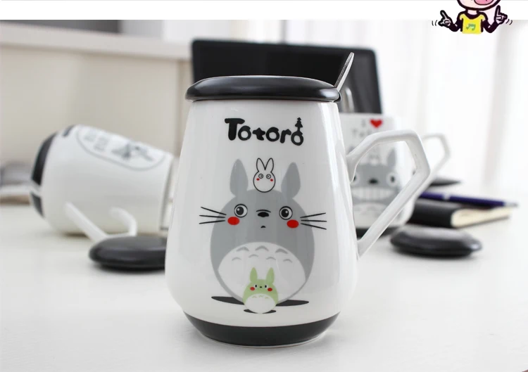 OUSSIRRO Totoro, керамическая чашка, ложка с крышкой, милая мультяшная кружка для детей, Студенческая чашка, высокая емкость, Офисная чашка для молока
