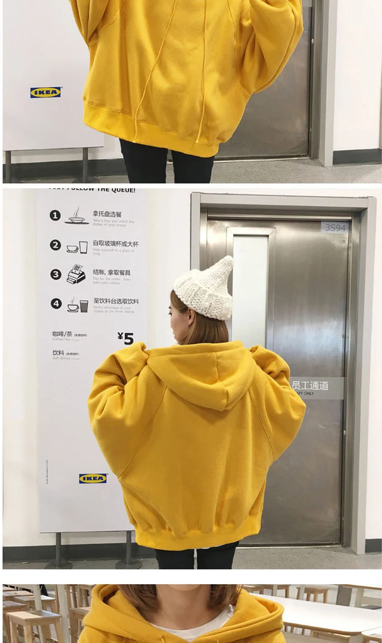 Модный пуловер с капюшоном, Женская толстовка,, корейский стиль, Ulzzang, Harajuku, однотонный бархат, с капюшоном, толстовки, женские, повседневные толстовки