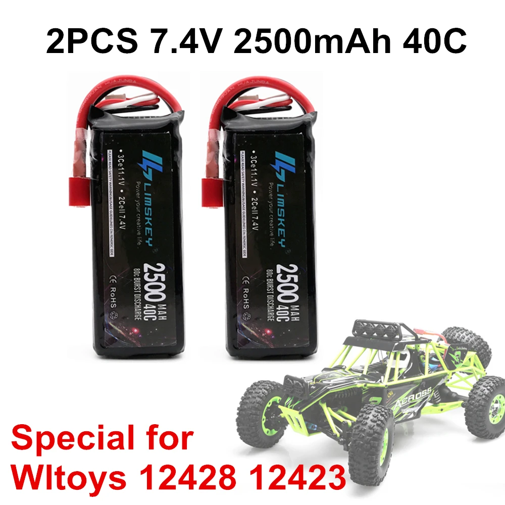 Limskey 2 шт. RC Lipo аккумулятор 2S 7 4 В 2500 мАч 40C Max 80C для Wltoys 12428 12423 1:12 автомобильные