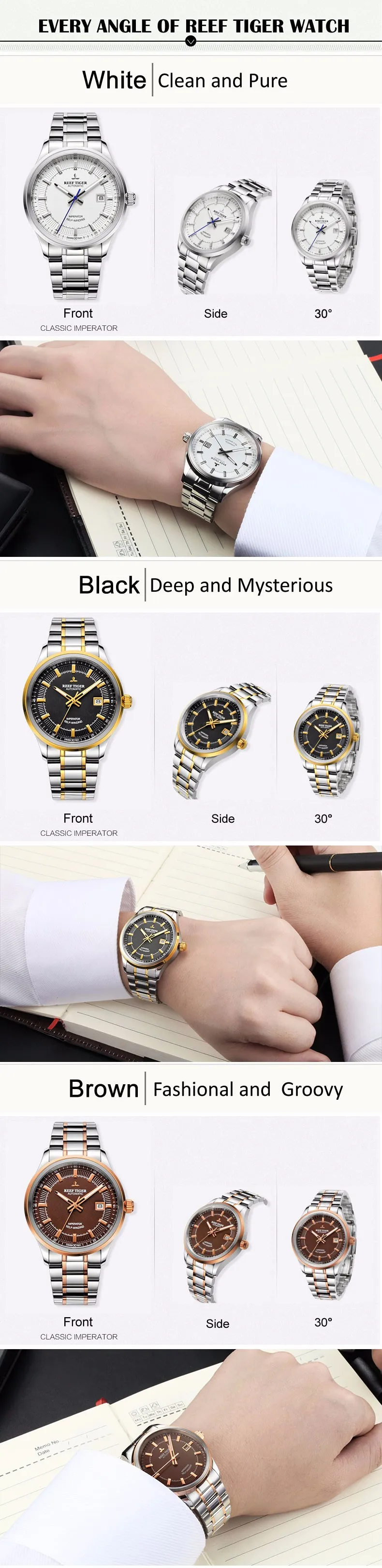 Reef Tiger/RT часы бизнес-Дизайнер часы для мужчин сталь/желтое золото Супер Светящиеся автоматические часы с датой RGA8015