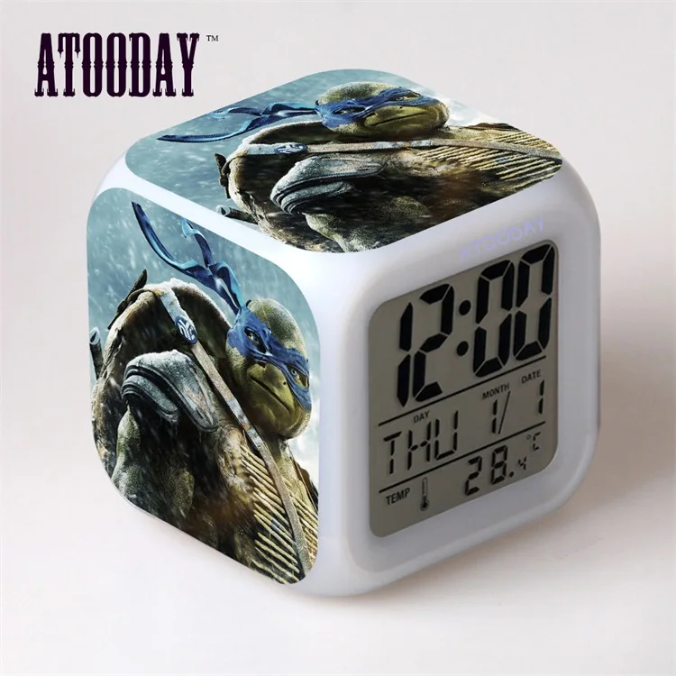 alarm clock TMNT Черепашки светодиодный 7 цветов изменить цифровой будильник термометр ночь красочные светящиеся игрушки Черепашки-ниндзя - Цвет: alarm clock