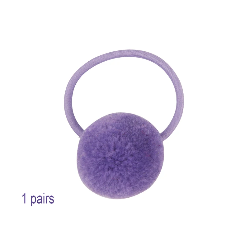 1 Pairs Pompoms Rubber Bands Hair Ties Ponytail Holders for Baby Girls Kids Elastic Bands Hair Ring Rope Hair Accessories - Цвет: 1 pair purple