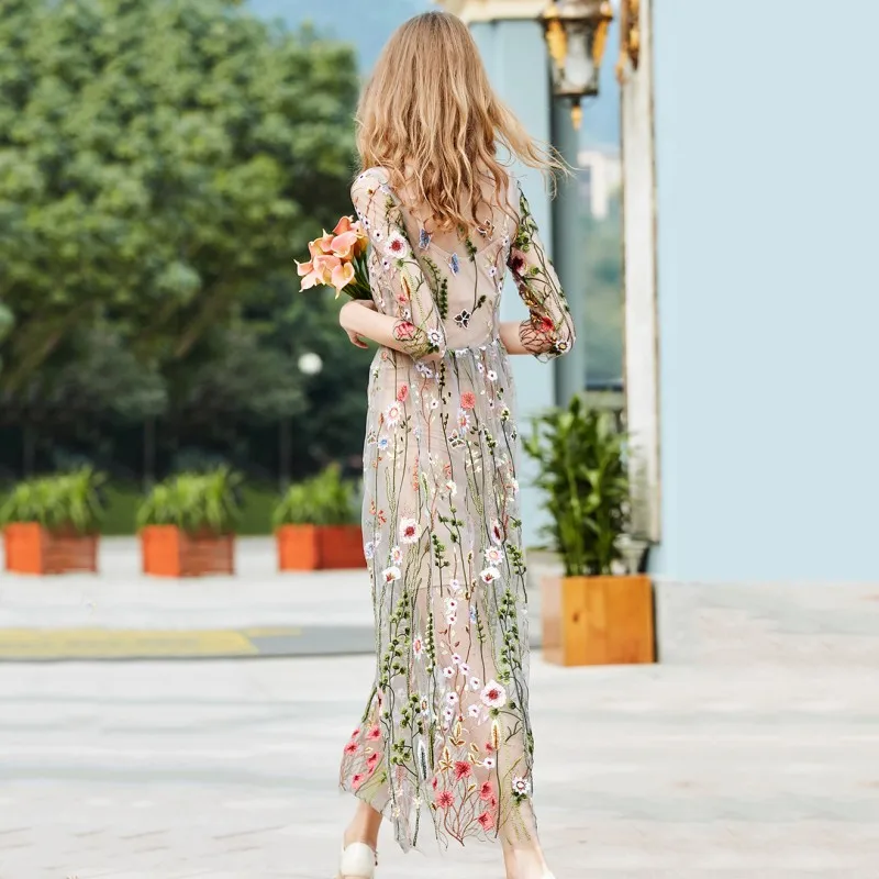2019 Новый Для женщин в богемном стиле Vestidos винтажный вышитый с цветочным узором