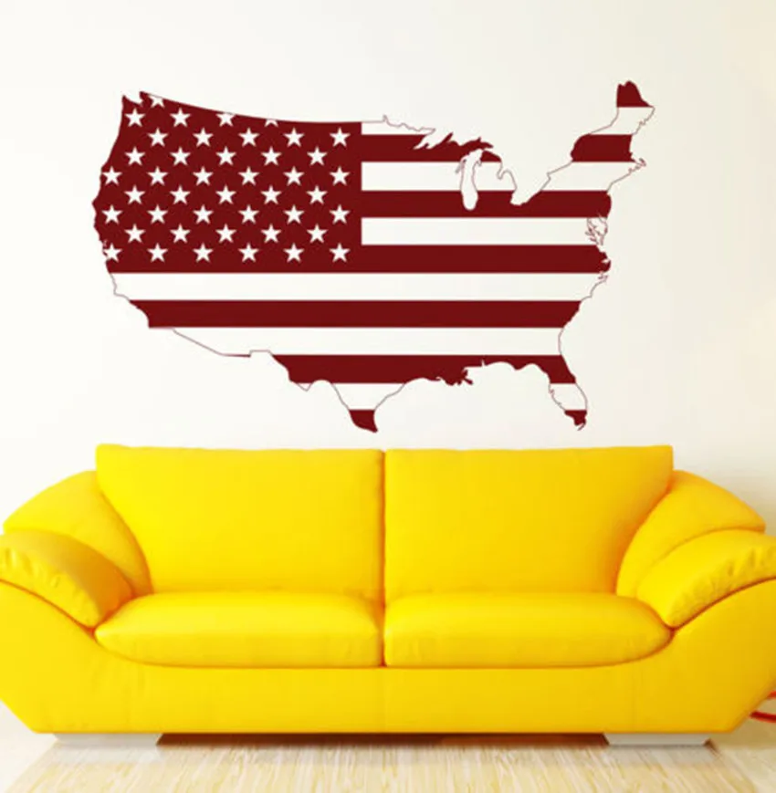 Съемный Wall Art Соединенные Штаты флaг сшa yзкиe карта Наклейки на стены Арт Декор