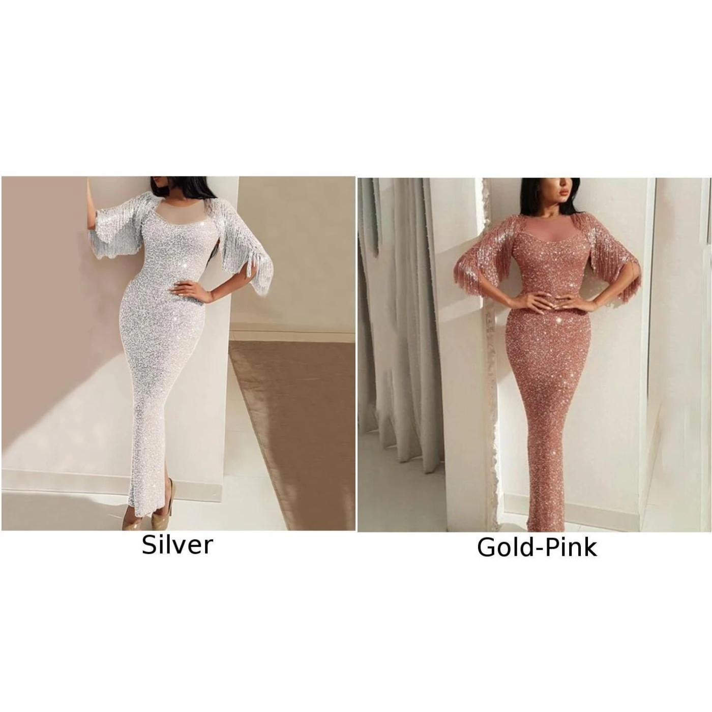 Женское сексуальное платье элегантное с круглым вырезом и бахромой для банкета