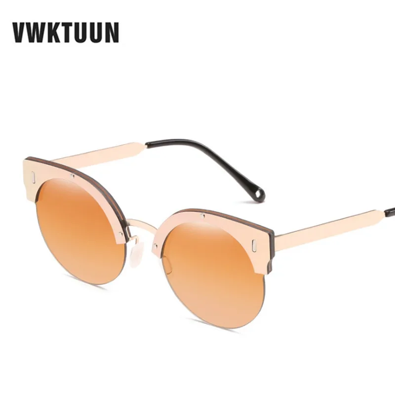 

VWKTUUN Half Frame Sunglasses Women Men Cat Eye Shades Small Sun Glasses For Female Mirror Gradient Lens Eyewear UV400 Goggles