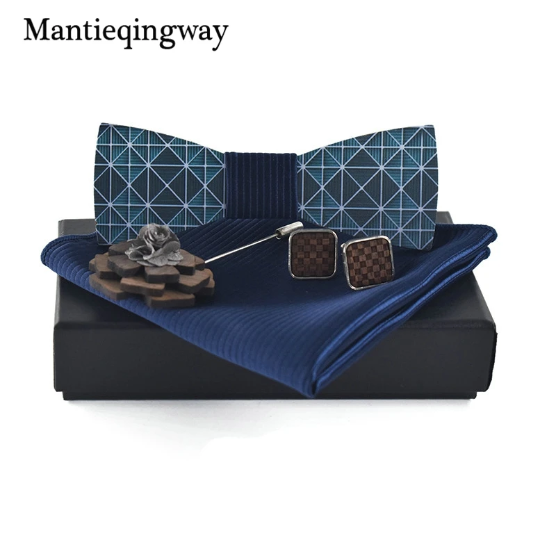 Деревянные галстуки бабочки mantieqingway для мужчин + платок брошка запонки Наборы
