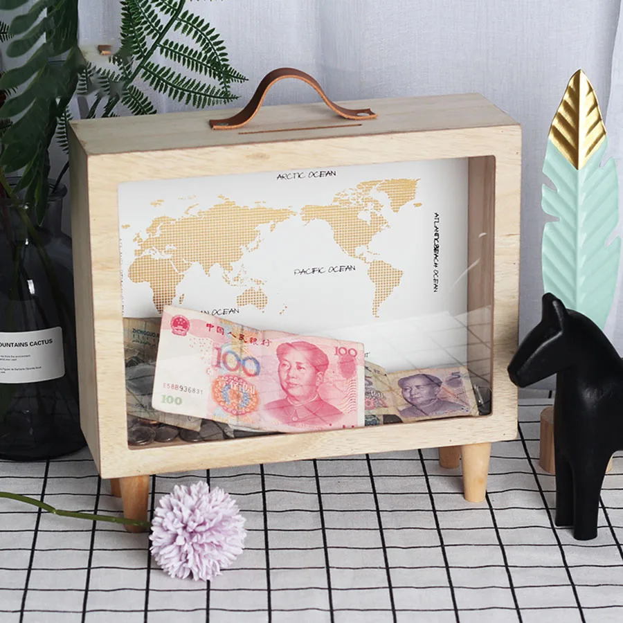 Деревянный Сейф для монет копилка банкомат сейф денег ящик наличных деревянный