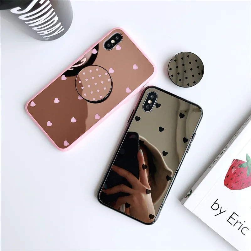 Зеркальный чехол для телефона iPhone11 pro 6 6s 7 8 с милым сердечком мягкий из ТПУ iPhone XR X