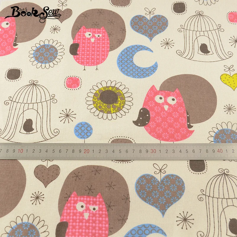 Ткань из хлопка и льна с изображением розовой совы для изготовления книг подушки