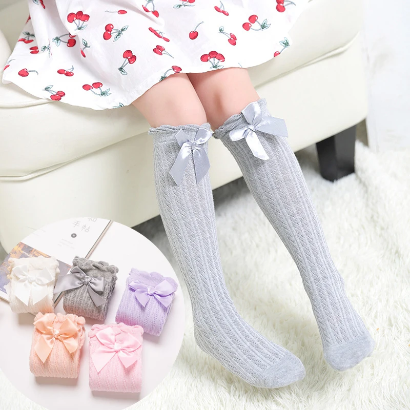 Колготки для девочек колготки осени и весны кружевные Гольфы с бантиком детские