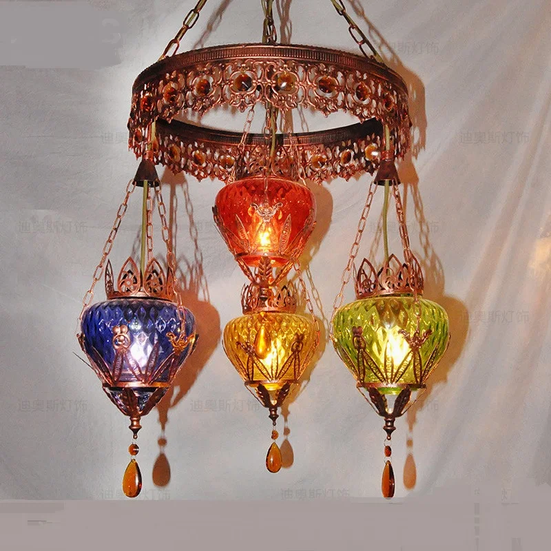 Цветные стеклянные креативные богемные подвесные светильники американские