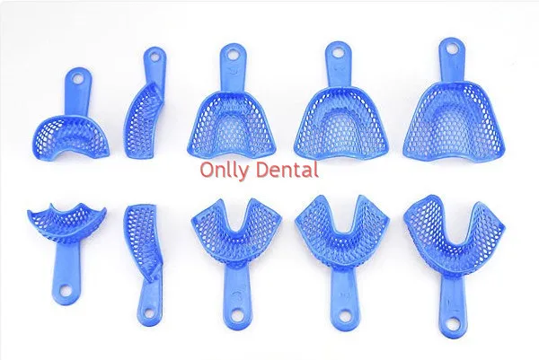 Синий 5 пар ( 10 шт. ) пластиковые стали стоматологическая впечатление лотки зубов