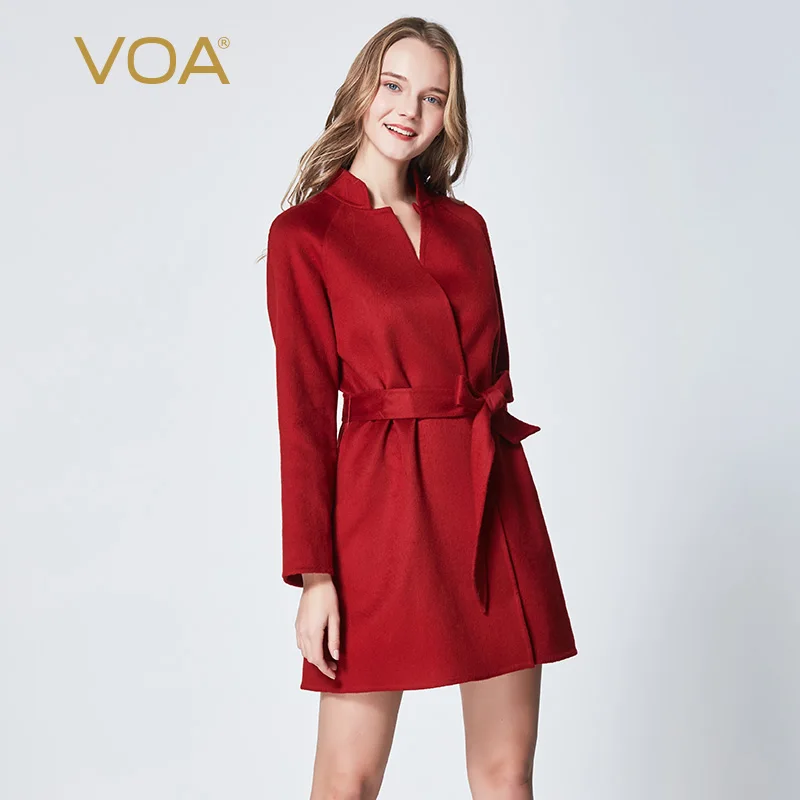 Женская куртка VOA теплая кашемировая с регулируемой талией в Корейском стиле