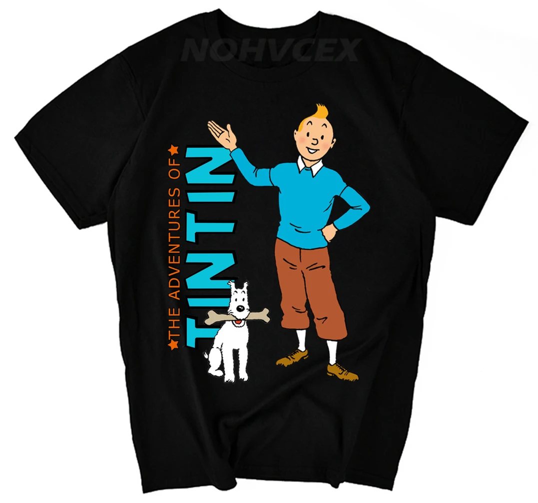 Новая мужская футболка с принтом персонажа Tintin Новинка забавная Мужская хлопковая футболка футболки хипстер одежда