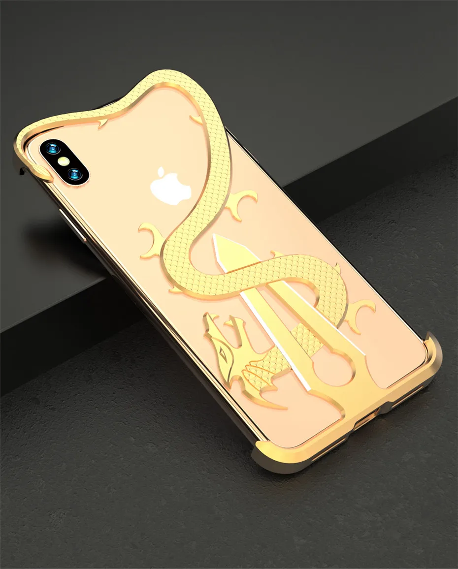 R-JUST для iPhone Xs чехол для MAX XR меч-Дракон Металлический противоударный бампер задняя крышка для iPhone X Xs Алюминиевый противоударный чехол
