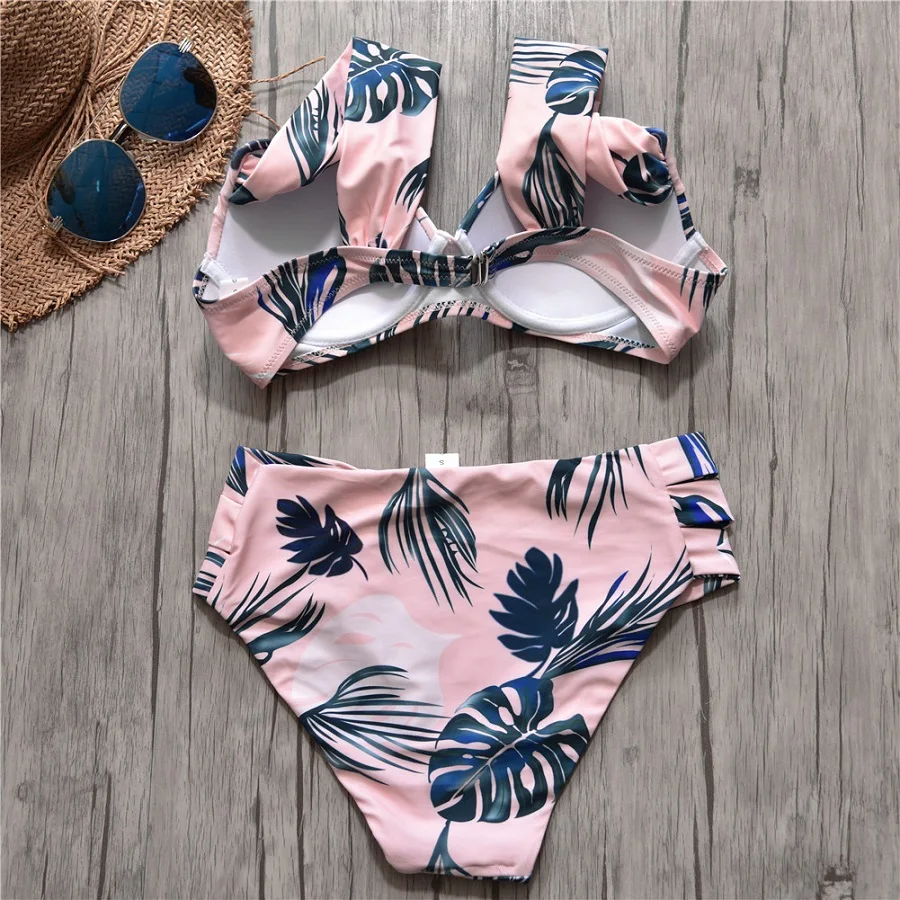 2019 сексуальный комплект бикини с цветочным принтом вырезом на спине пуш ап