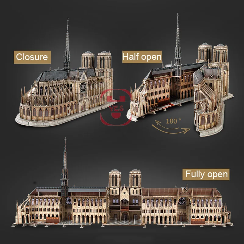 1:250 Нотр Дам де Пари двусторонний открытый 3DPanoramic высокая модель моделирования
