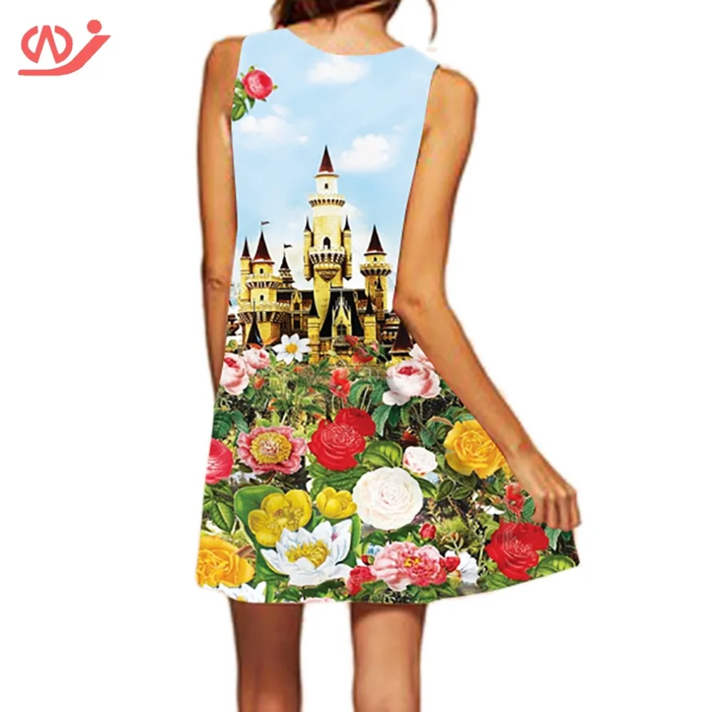 Для женщин летние Повседневное без рукавов старый замок с короткими платье