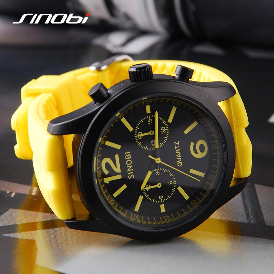 Sinobi 2015 новый открытый спорт кожаные мужские часы водонепроницаемый кварцевые