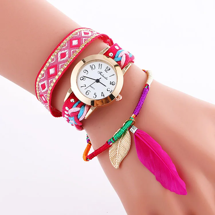 100 шт./лот эксклюзивные кожаные часы с большим пером модные плетеные женские