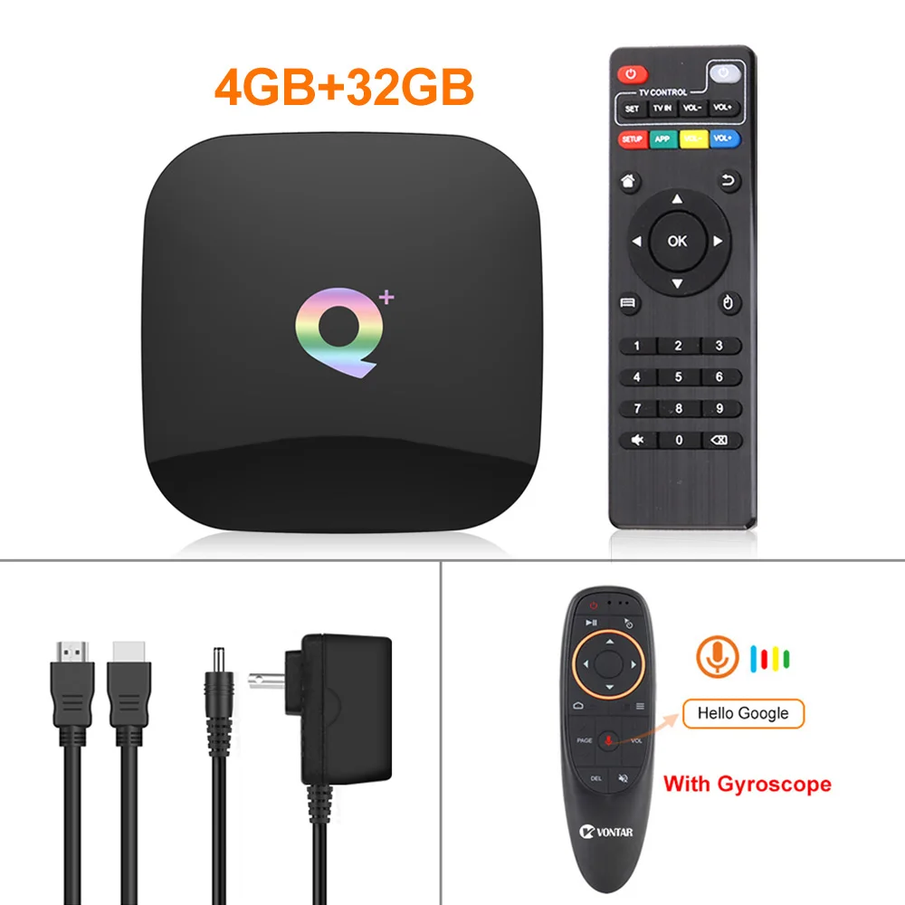 4G32G G10 RC Q Plus Смарт ТВ приставка Android 9,0 ТВ приставка 4 Гб ОЗУ 32 ГБ/64 Гб ПЗУ четырехъядерный H.265 USB3.0 2,4G WiFi ТВ приставка 4K ТВ приставка PK H96/X96 MAX - Цвет: 4G32G G10 RC