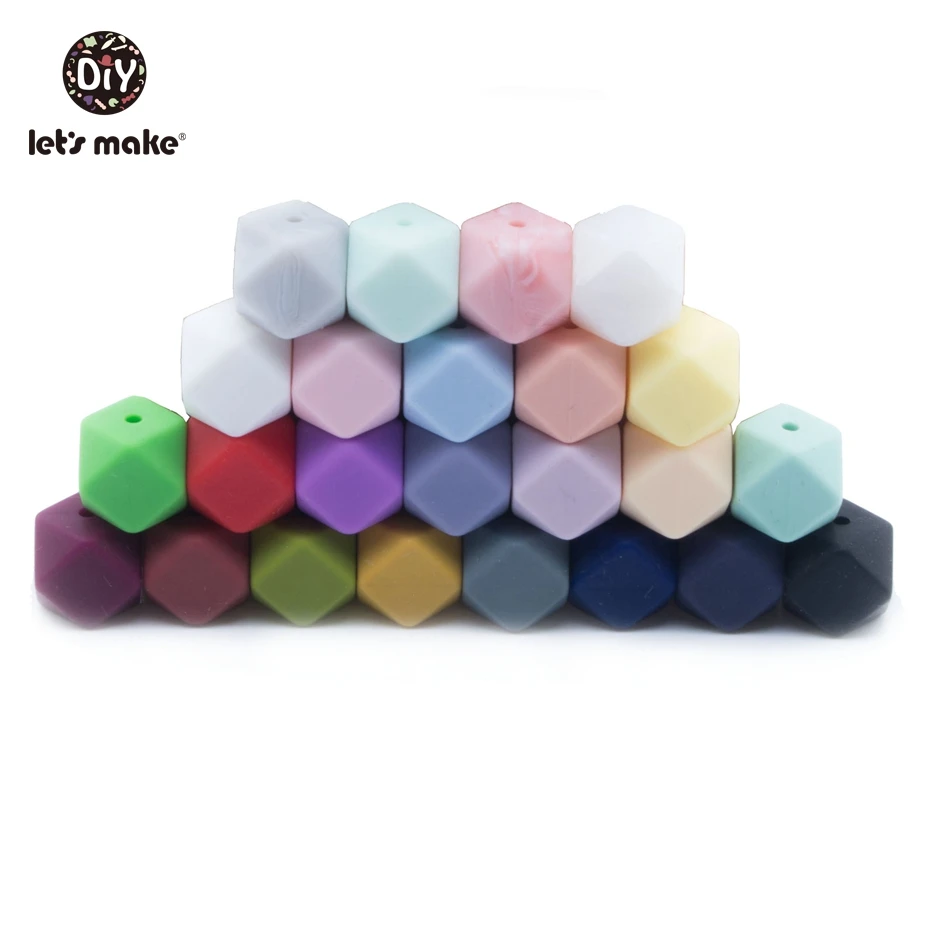 Let's Make-Cuentas de dentici&oacute;n de silicona hexagonales para beb&eacute;, abalorios de silicona geom&eacute;tricos de 14Mm, sin Bpa, para morder, 20 unidades-5